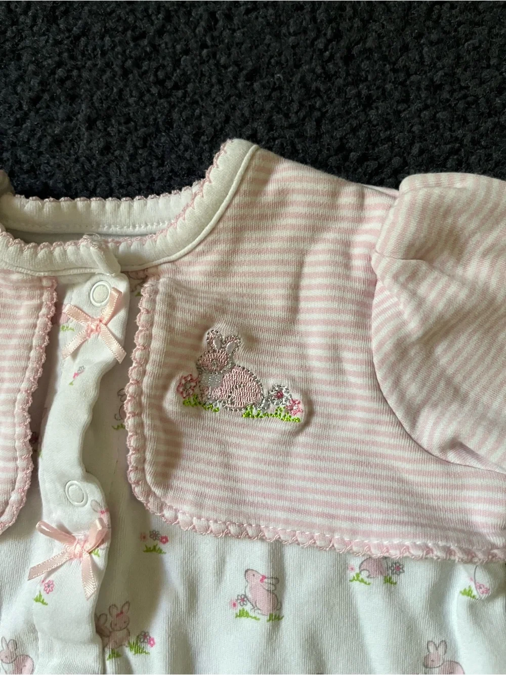 Little Me Cream and Pink Floral Footed One-Piece w Bows